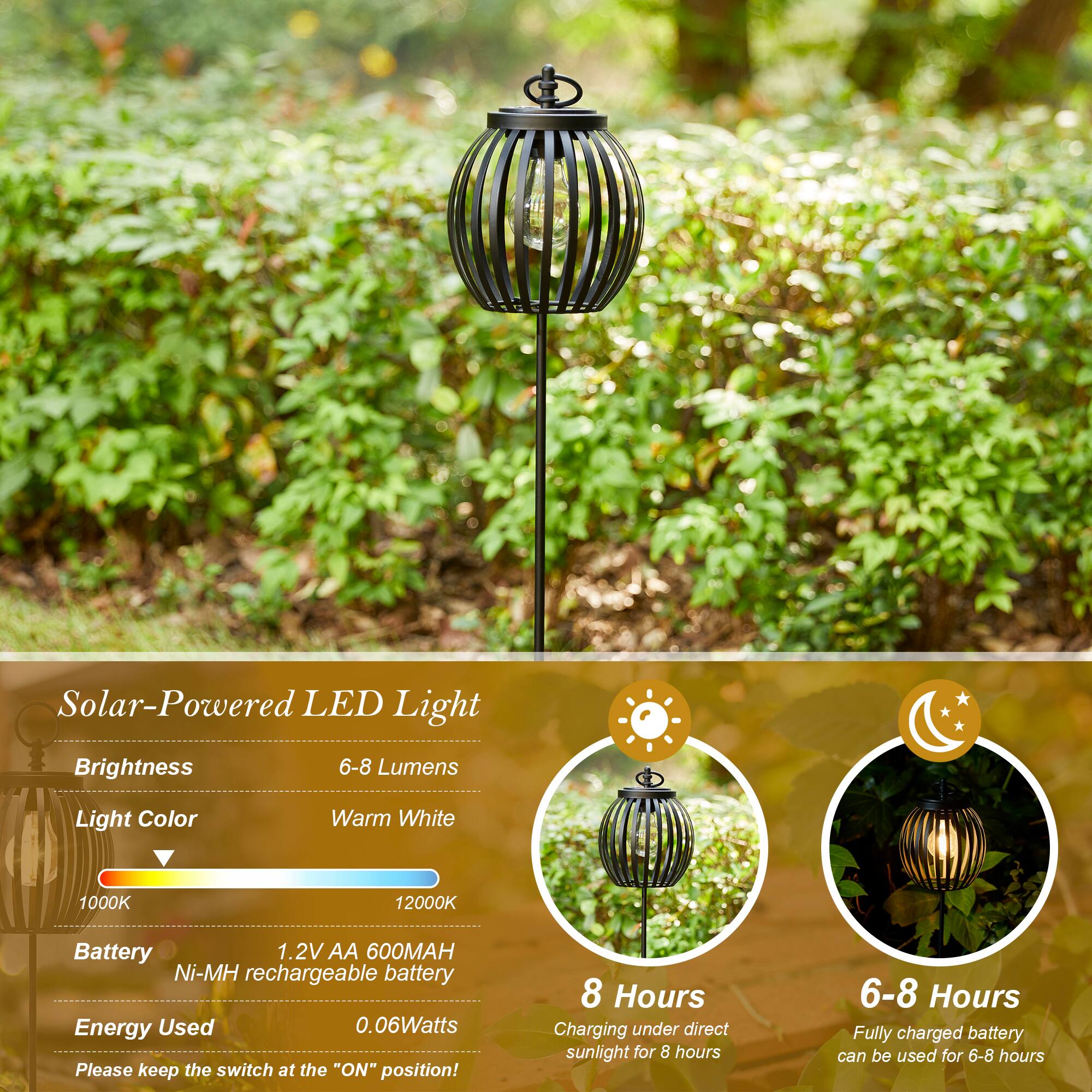 Glitzhome® 32.25" Black Metal Stripes Solar Powered Outdoor Lantern